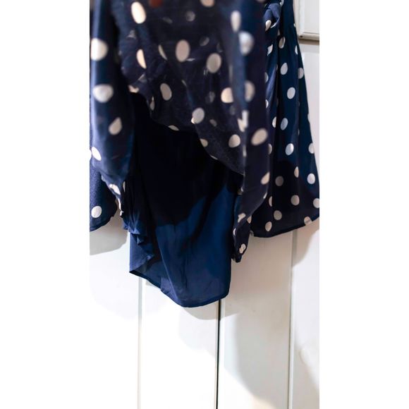 Free People Polka Dot Mini Dress with bell sleeves Navy and white sz xs - Picture 8 of 10